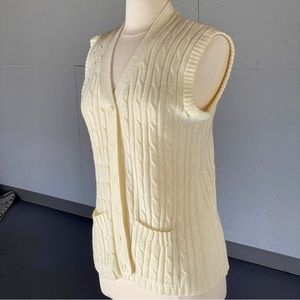 VTG 50s 60s Montgomery Ward Cream Ivory Sleeveless Cardigan Sweater Vest L
